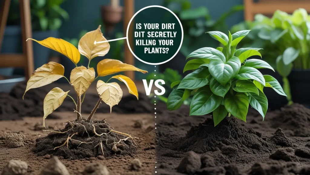 Comparison of healthy and unhealthy indoor plants due to soil quality – find out how garden dirt affects your houseplants